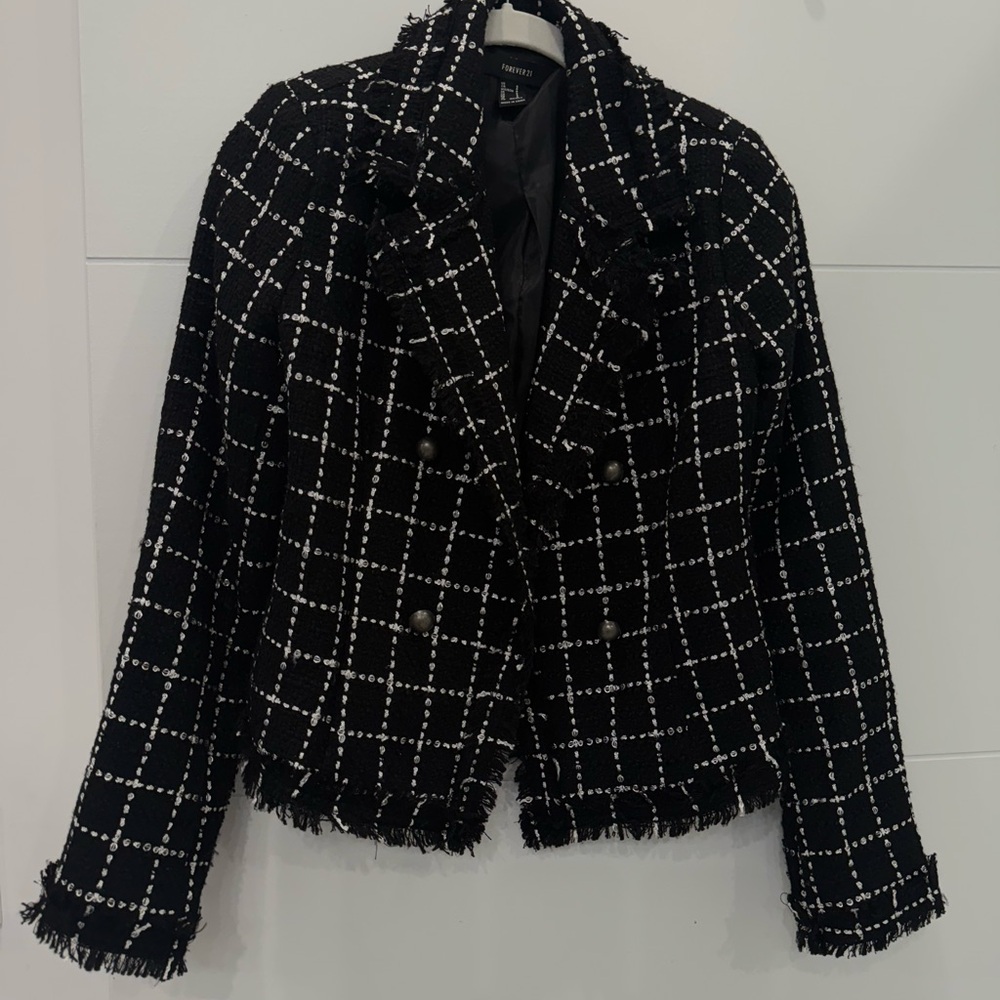 Chic Black and White Tweed Jacket